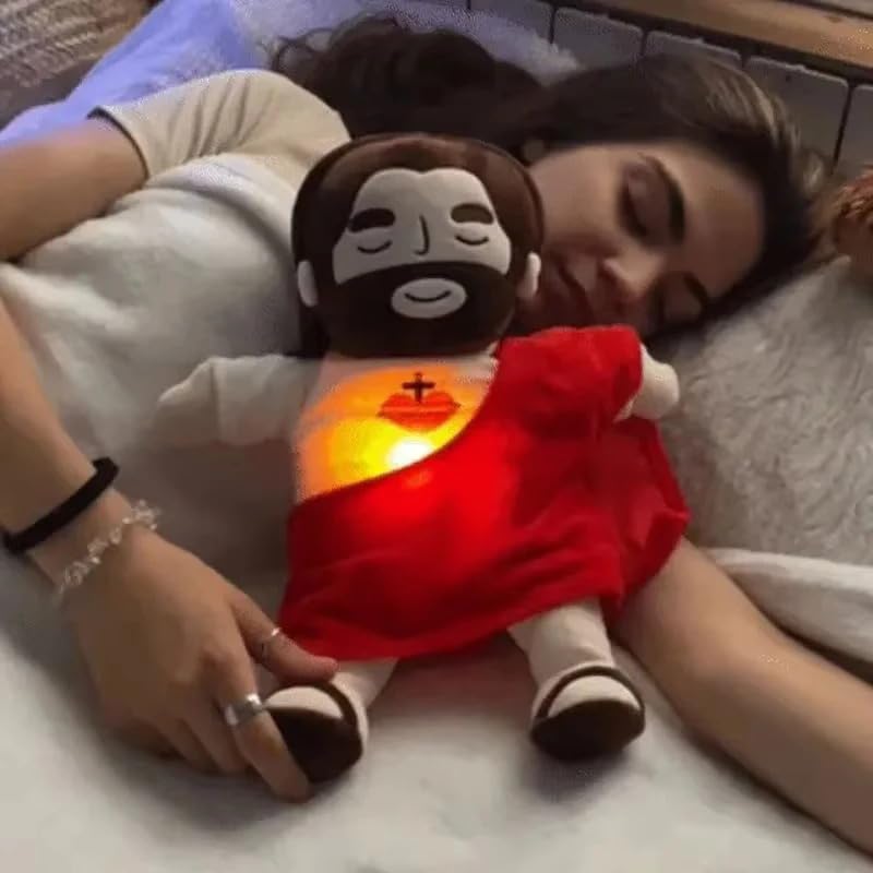 Meu Jesus Vive - Pel&uacute;cia Jesus Que Acalma, Naninha Respira e Ajuda na Hora de Dormir - Vermelho