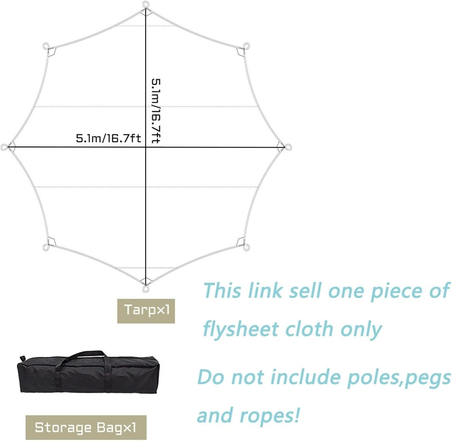5.1x5.1m Big Tarp Watertight Coating Shade Sun Shelter Camping Awning Tent Sunshade Outdoor Garden Canopy (Color : 9 Ropes and Stakes, Size : A)