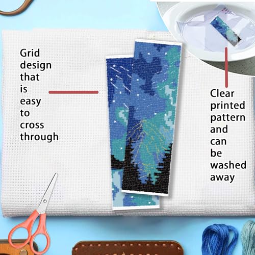 Image of FREEBLOSS 6 Set Cross Stitch Bookmark Kit Starry Sky Theme Stamped Cross Stitch Kit 11CT Embroidery Kits with Instructions for Beginners Adult 20x6cm /8x2.4inch