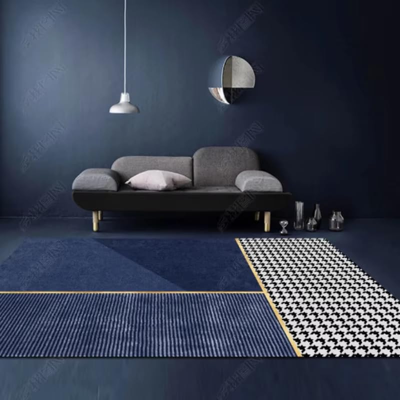 Tapis abstrait bleu marine pour salon chaleureux et décoration de grande chambre