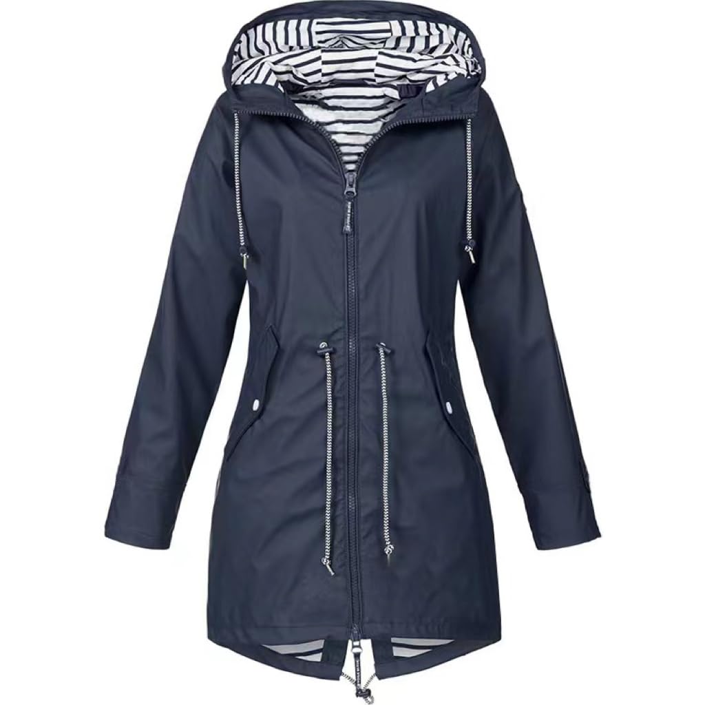 Veste Imperméable Femme Léger Veste de Pluie Longue pour Femme Manteau à Capuche Camping Randonnée Trench Parka