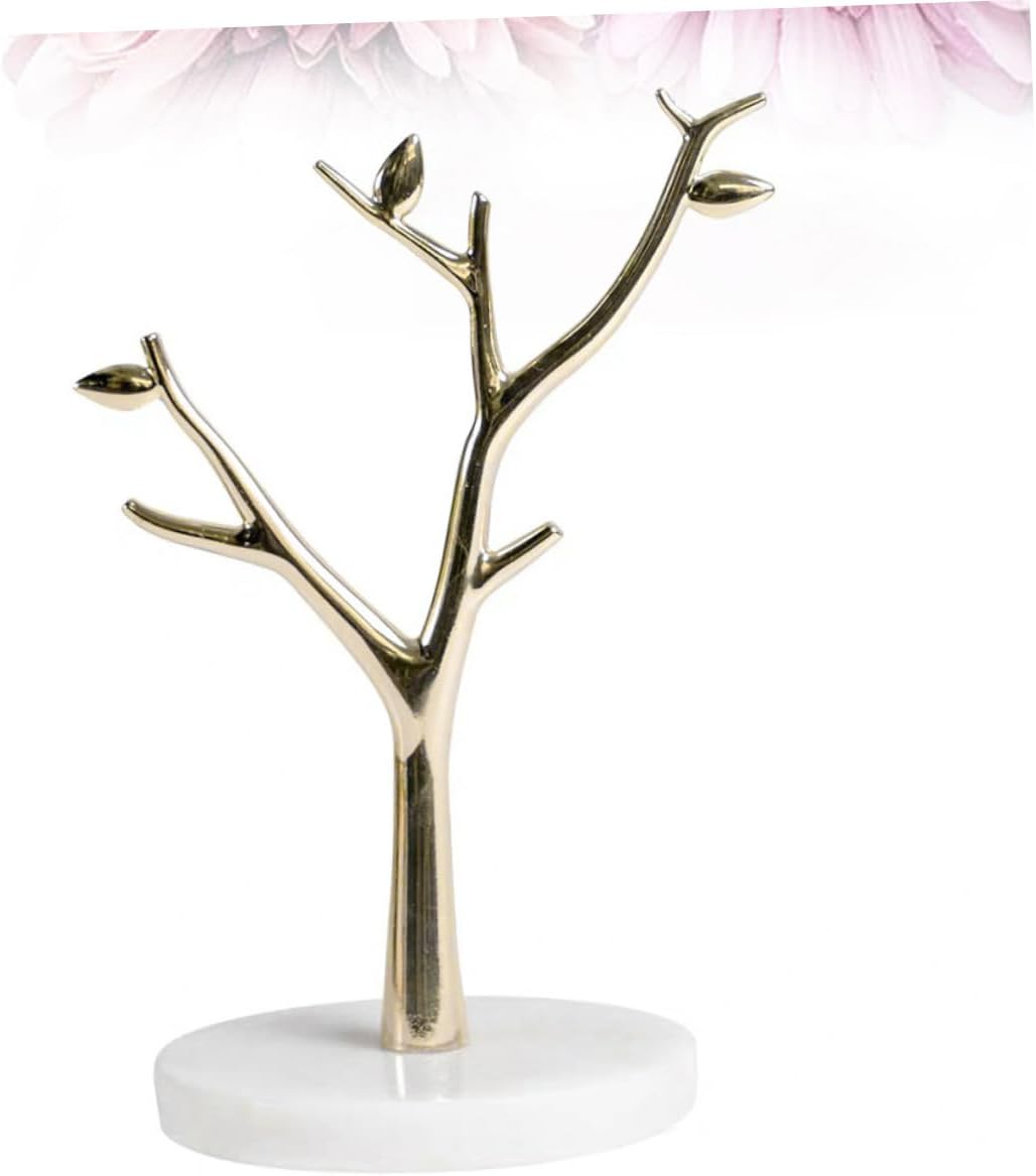 Healifty Marble Base Jewelry Display Stand Tree Branches Organizer Holder for Earrings Necklace Rings Metal Decorative Home and Store Use