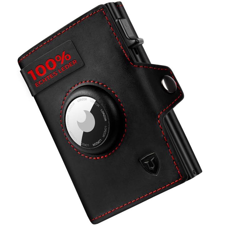 LORZOR® Airtag Wallet, Slim Wallet mit Münzfach, Portmonee Herren aus echtem Leder, RFID Blocker Portemonnaie, kartenetui Herren Platz für 10 Karten, Geldbeutel für Männer