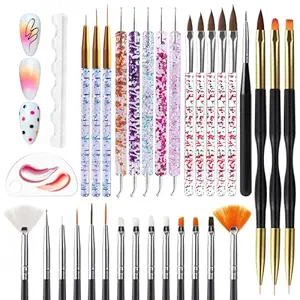 Artdone Nail Dotting Tools 32PCS Double-ended Nail Art Brushes Kit Nail Art Gel Polish Liner Brushes Design Pen For Nail Drawing And Nail Paint Brushes Small Detail Brushes