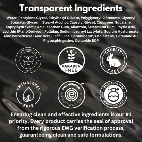 Miniatura 4 de HygieneLab Hidratante facial - Verificado por EWG, hidratación sin perfume, no grasa con escualano, aloe vera, ceramidas y ácido hialurónico, 1.7