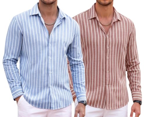 Image of Zombom Men's Regular Fit Vertical Striped Casual Shirt | Full Sleeve Cotton Blend Shirt for Men | Slim Fit Stylish Party
