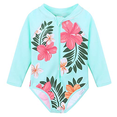 Girls One Piece Rashguard Swimwear Long Sleeve Swim Suit with Zipper UPF 50+ Sun Protection