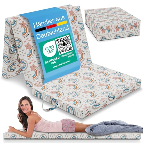ELONEO Klappmatratze 90x200 cm, 8 cm hoch, Gästematratze klappbar, Faltmatratze, Faltbare Matratze, Bandscheibenwürfel, Reisematratze, Gästebett...