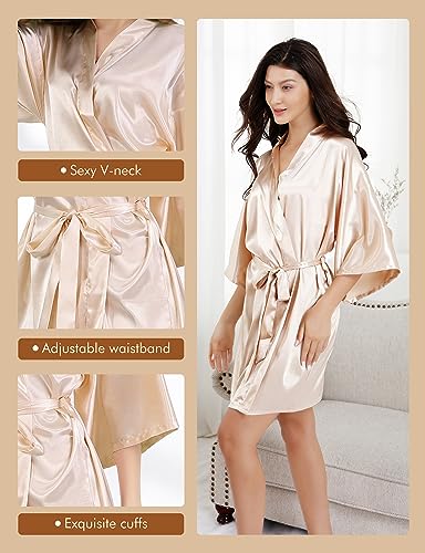 Image of EPLAZA 7Pcs Bride Bridesmaid Robe Set women satin robe Wedding Bridal Party | Soft Satin Silk, Short Sleeve, Lightweight breathable, Fits 100-150lbs, Gifts for wedding day bachelor party