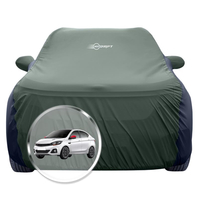 Image of NEODRIFT 'SuperTech' Car Cover for Tata Tigor (100% Water-Resistant, All Weather Protection, Tailored Fit, Multi-Layered & Breathable Fabric) (Colour: L.Green+Black)