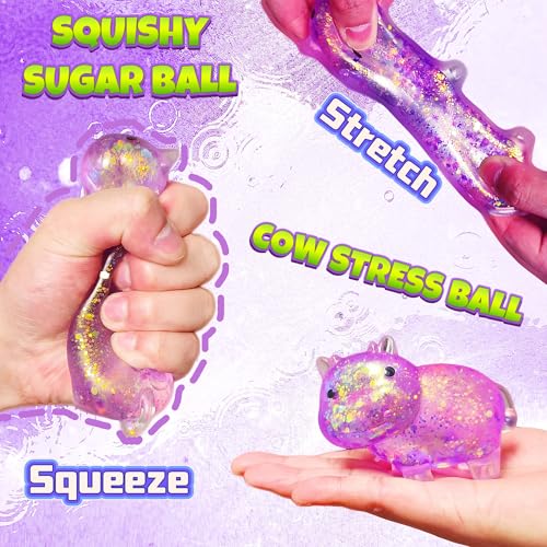 1Pcs Cow Squishy Fidget Toys Squishy Stress Balls for Adults Sugar Stress Ball Sensory Toys Stress Relief Toy Squeeze Ball Party Favors for Kids Easter Basket Stuffers (Purple) - Image 5