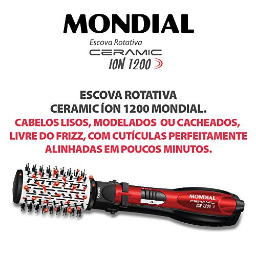 Escova Rotativa Ceramic Ion 1200W, Mondial, ER-05, Preto/Vermelho
