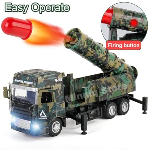 Image of Military One Missile Launcher Truck with Lights & Sounds - Pull Back & Go Missile Model for Kids - Missiles Military Die Cast Truck Gift for Kids (Multicolor)