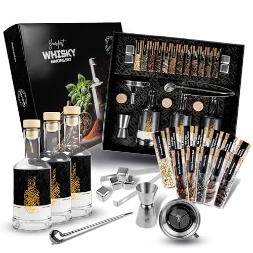 Whisky Set zum Selber Machen Whiskey DIY Geschenkset für Männer mit 12 Botanicals | 3 Flaschen à 250ml Eichenspäne aus Bourbon-Eiche | Vatertag Geburtstag Weihnachten | Handgefertigt EU | DIBYS