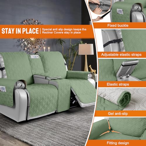 Image of VANSOFY Loveseat Recliner Cover with Console 100% Waterproof Sofa Slipcovers Non-Slip Reclining Couch Cover Split Sofa Covers Furniture Protector for Pets, Dogs(Bean Green)