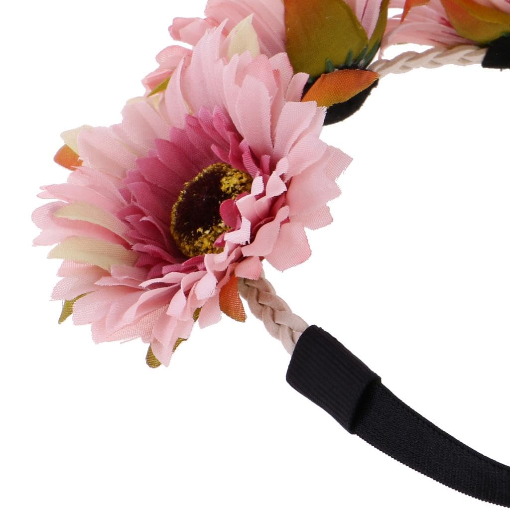 Boho Summer Beach Style Daisy Floral Flower Forehead Garland Hair Band Pink-image-5