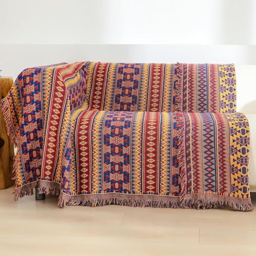 HOORDRY Boho Sofadecke mit Quaste 180X230CM, Doppelseitig Baumwoll Decke, Couchdecke, Hochwertig Sofabezug 2-3 Sitzer, Dekorative Haustierfre&lich Überwurfdecken für Sofa