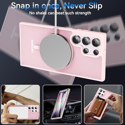 Image of OWKEY for S23 Ultra Case 6.8'', Magnetic Samsung Galaxy S23 Ultra Case for Magsafe, [Shockproof Military] Translucent Back Slim Bumper Cover Phone Case Galaxy s23 Ultra Protective case, Pink