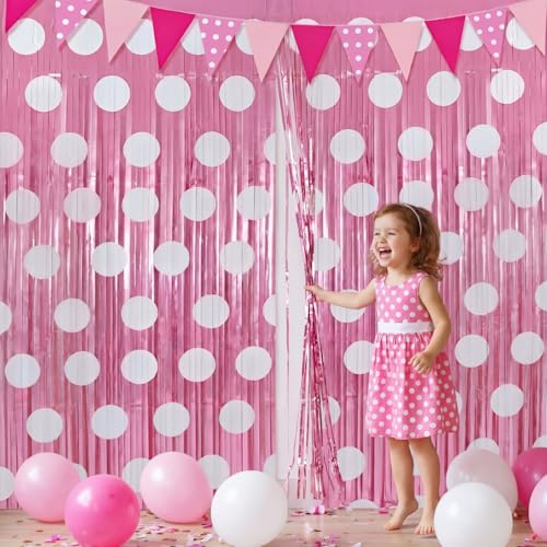 Image of Tiamon 2 Pack Cartoon Mouse Party Decorations 3.3 x 6.6 Ft Foil Fringe Curtains Pink Polka Dot Birthday Backdrop Tinsel Streamers Photo Booth for Cartoon Mouse Baby Shower Birthday Party Supplies
