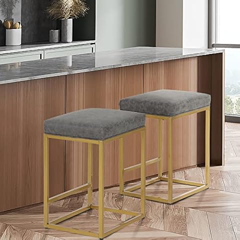 HERA'S PALACE Counter Height 24" Bar Stools Set of 2, Pu Leather Backless Modern Square Island Bar Stool, Counter Stools with Footrest for Kitchen Island Counter, Dining Pub, etc Cover