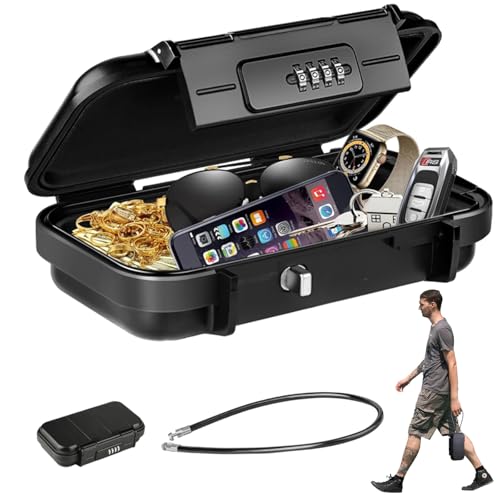 Cofre Portátil à Prova D'água,Cofre Pequeno Com Fechadura Por Combinação 4 Dígitos,Dígitos e Cabo De Aço Removível Para Praia, Viagem, Hotel, Carro e Casa-ABS Resistente