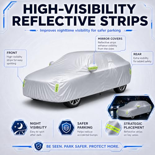 Image of Car Cover All Weather Custom Fit for Model 3 Waterproof 10 Layers Full Cover Universal Heavy Duty Sun UV Rain Hail Protection with Driver Door Zipper Breathable Vents.