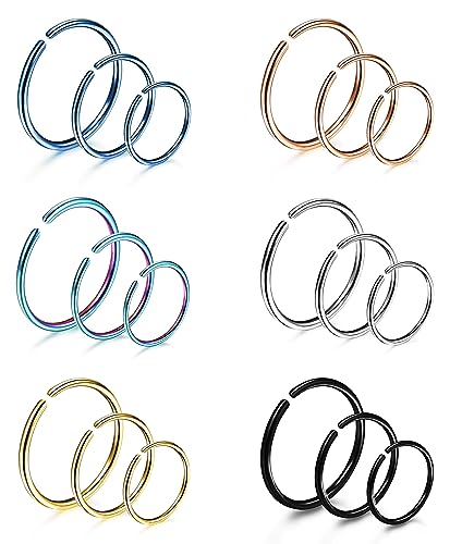 LOYALLOOK 18/24Pcs Hypoallergenic Nose Rings Hoops 316L Surgical Stainless Steel Lightweight Small Piercing Jewelry for Women Men Cartilage Tragus Helix