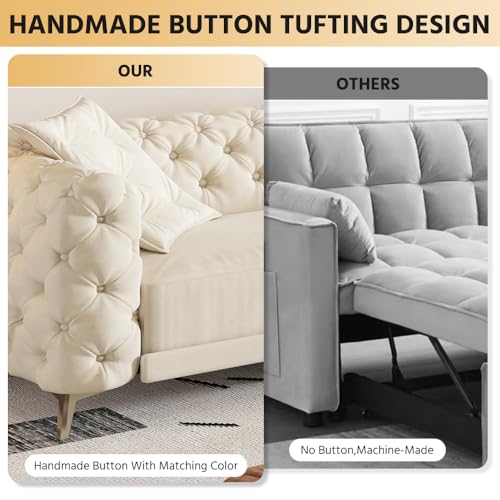 Image of KEIKI 97.7 inch Convertible Sleeper Sofa Bed, 3 in 1 Pull Out Sofa Bed, Button Tufted Modern Sofa, 4-Seater Couch with Movable Ottoman for Living Room, Bedroom, Apartment, Beige