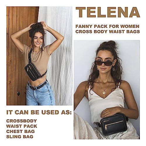 Image of Telena Fanny Packs for Women Cross Body Leather Belt Bag Fashionable with Adjustable Strap, 1-Black, One Size