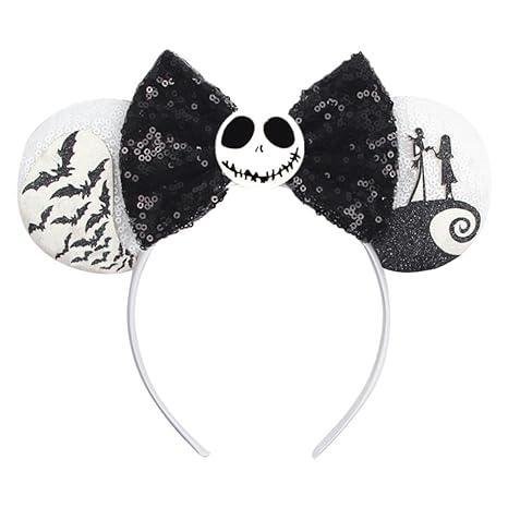 Halloween Mouse Ears Headband Pumpkin Ghost Skull Bat Hairband Sequin Bow Hair Hoop Headpiece for Party Favors