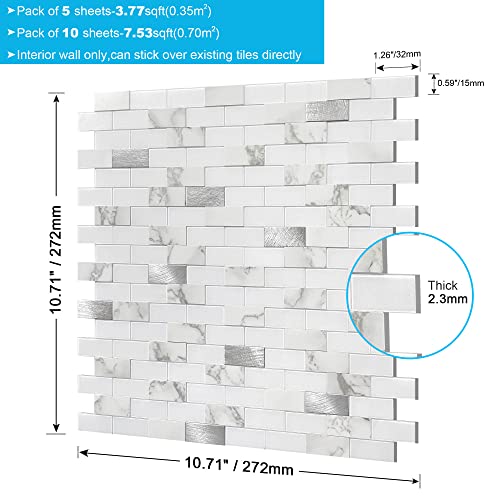 Benice Peel And Stick Backsplash For Kitchen Tiles,Bathroom Tiles For Wall Peel And Stick Tile Adhesive Wall Tiles Mirror Stick Tiles(10Sheets, White) #TOP5