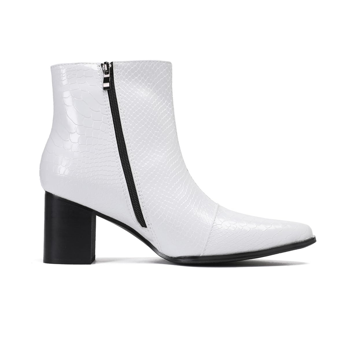 Stivaletti da Scena da Uomo in Vera Pelle Stile Moda - Stivali da Performance a metà Caviglia con Tacco Grosso, Stampa Serpente e Design Elegante