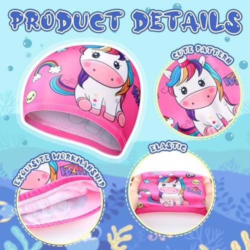 Image of Geyoga 3 Pcs Kids Swim Caps for Boys Girls Age 2-12 Swimming Hat Pool Cap Child Swim Hat for Toddler Youth (Vibrant Style)