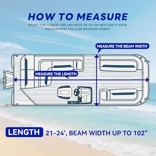 Image of Heavy Duty Pontoon Boat Cover with 1400D Marine Grade Fabric 21'-24'