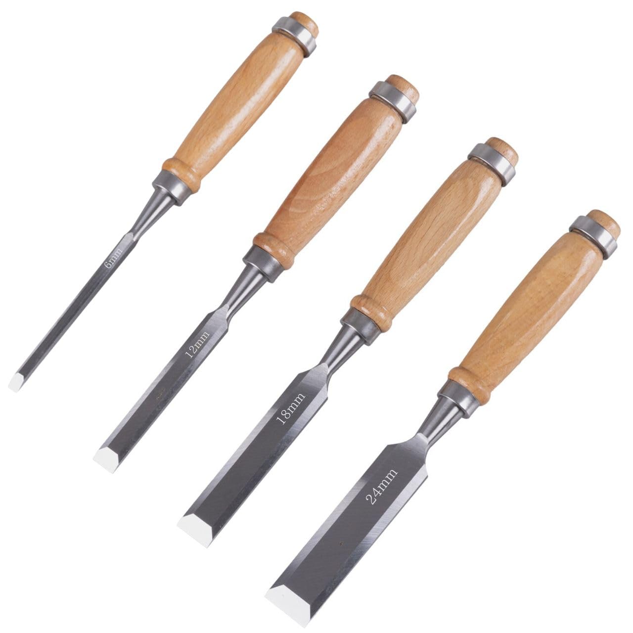 Chrome Vanadium Steel Wood Chisel Set 4pc Flat Carving Woodworking Tool Kit