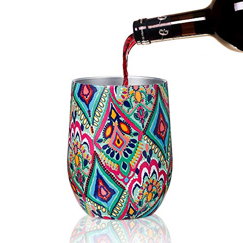 1 Pack 12 oz Wine Tumbler with Lids, Double Wall Vacuum Insulated Stainless Steel Stemless Wine Glass, Travel Coffee Mug Cup for Wine, Drinks, Champagne, Cocktails (Q22)