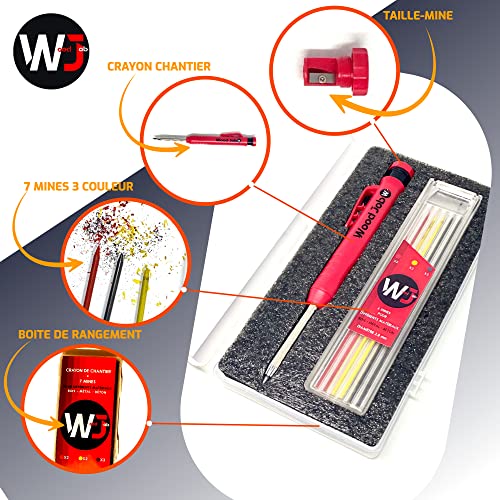Crayon de Chantier Professionnel Extensible et Solide INCLUS Boite de rangement avec 7 Mines 3 couleurs+taille mine-différent matériaux : Menuiserie Bois Béton Metal Traçage Dessin Outillage Bricolage – Image 3
