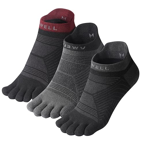 VWELL Toe Socks for Men/Women, COOLMAX Five Finger Socks, High Performance Athletic Toe Socks No Show (3Pairs)