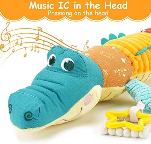 Auniq Baby Musical Crocodile Caterpillar Stuffed Animal Toys Infant Soft Plush Toy with Multi-Sensory Crinkle, Rattle & Textures for Babies 0-3-6-12 Months Newborn Boy Girl Kid X-mas Birthday Gift