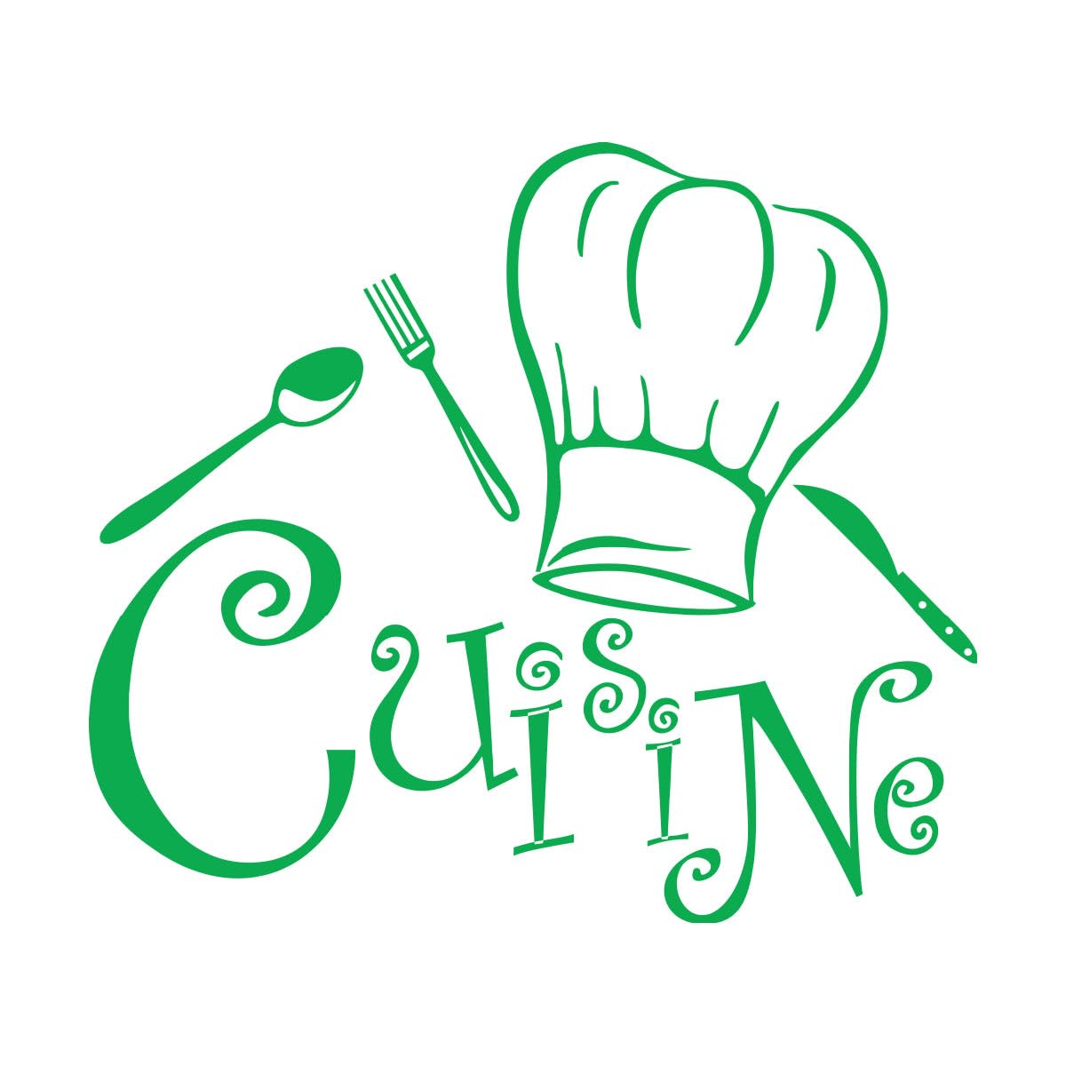 Cuisine Vinyl Wall Decals Chef Hat Pattern Wall Art Mural Kitchen Restaurant Decoration Scoop Fork Wall Sticker Extra Large - 80x90cm