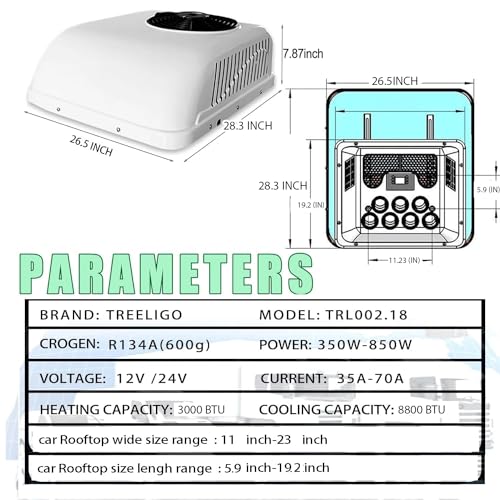 Treeligo EAC002.18.12.HC 12V /24V Rooftop Dc Air Conditioner - Roof A/C Unit -Non-Duct | Heating & Cooling | For Automotive Rv/Truck/Semi-Truck/Boat Trailer/Trailers/Sleeping Cab.Etc(12 Volt) thumb #1