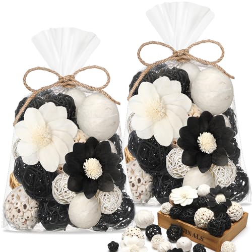 Riceshoot 2 Pack Potpourri Decorative Balls Bowl Filler Centerpiece, black