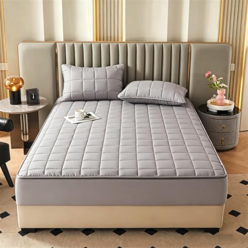 Housse de matelas imperméable 180x200x20 cm matelassée et déhoussable grise
