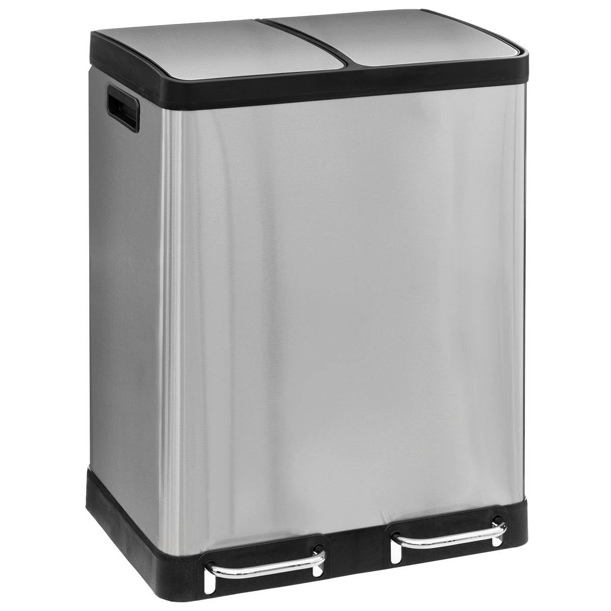 5Five - Poubelle de Tri Sélectif Double Compartiment Ariane - 2x30L en Acier Inoxydable - Seaux amovibles - Large Pédale en Métal, Fermeture Silencieuse, Poignées et Fixation pour Sac Poubelle