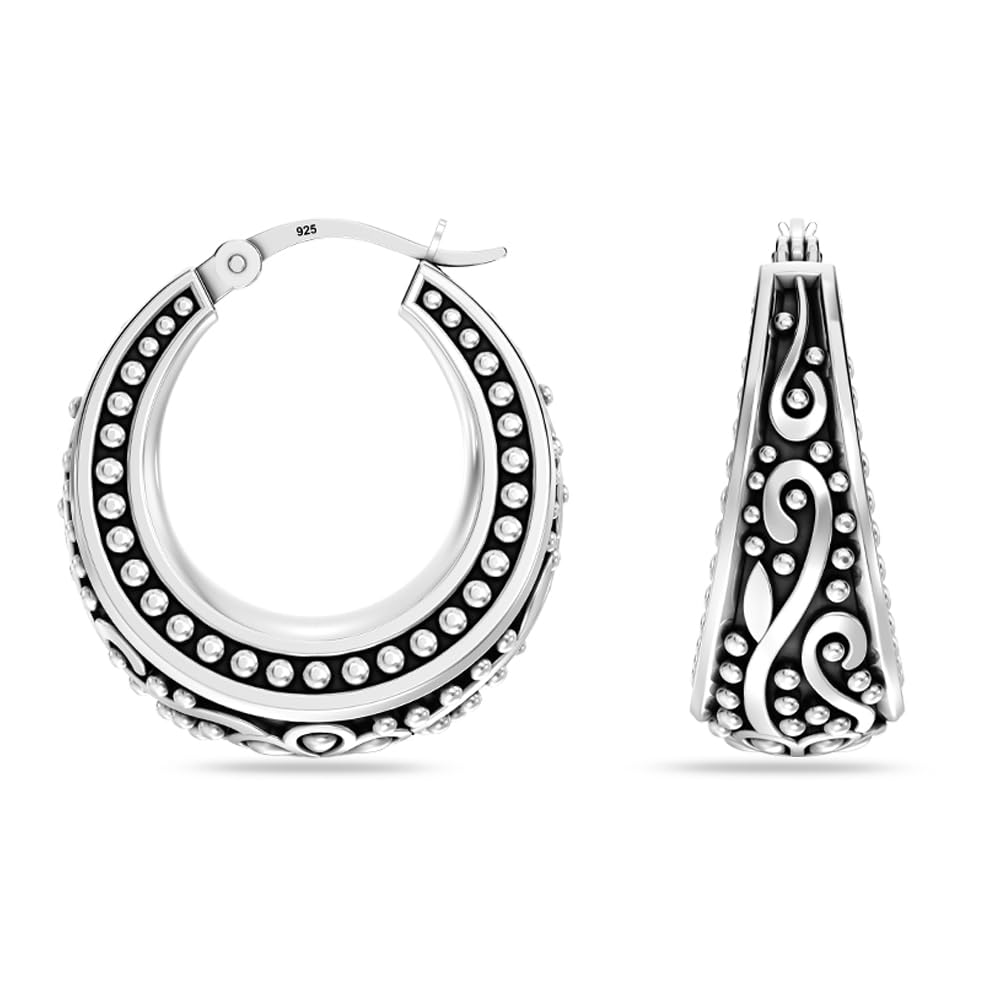 LeCalla 925 Sterling Silver BIS Hallmarked Antique Floral Design Beaded Filigree Textured Small Hoop Earrings for Women and Girls (B0CRHBYR71) Amazon Price History, Amazon Price Tracker