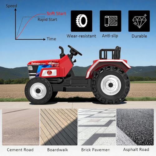 Image of Mahindra Tractor NOVO 12V Electric Ride-On Tractor for Kids | Big Wheeled Farm Tractor with Music, Horn, LED Lights, Suspension, Forward & Reverse | Ages 1-8 Years