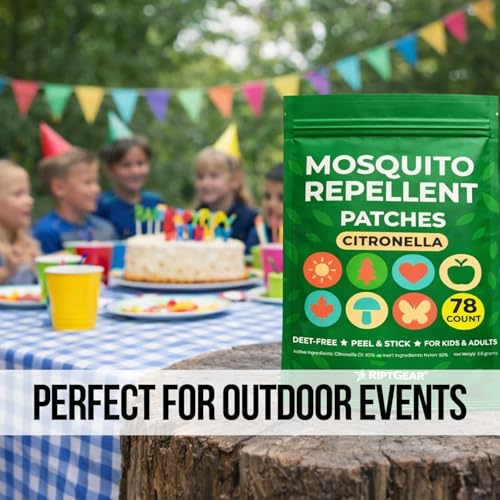 Image of RiptGear Natural Mosquito Patch Stickers for Kids - Insect Citronella Oil Stickers (78 Pack)
