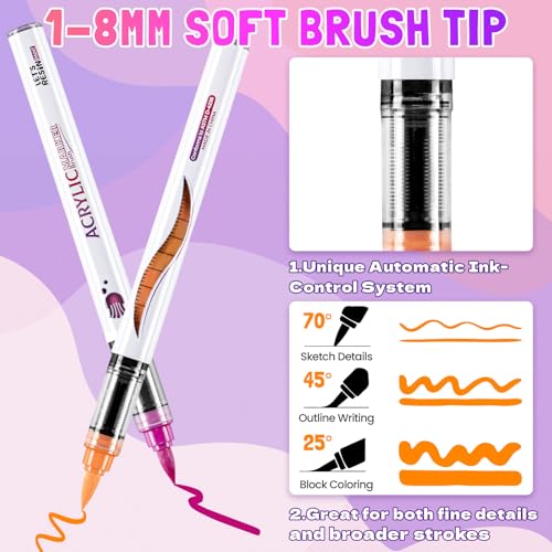 Image of LET'S RESIN PAINT 136 Colors Acrylic Paint Markers Brush Tip for Coloring
