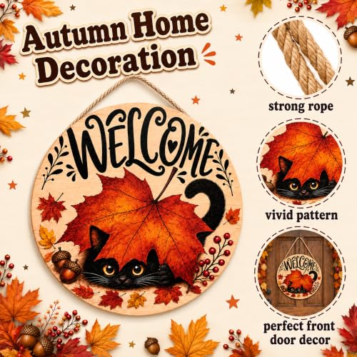Image of Fall Decor - Autumn Welcome Sign for Front Door | Thanksgiving Decorations
