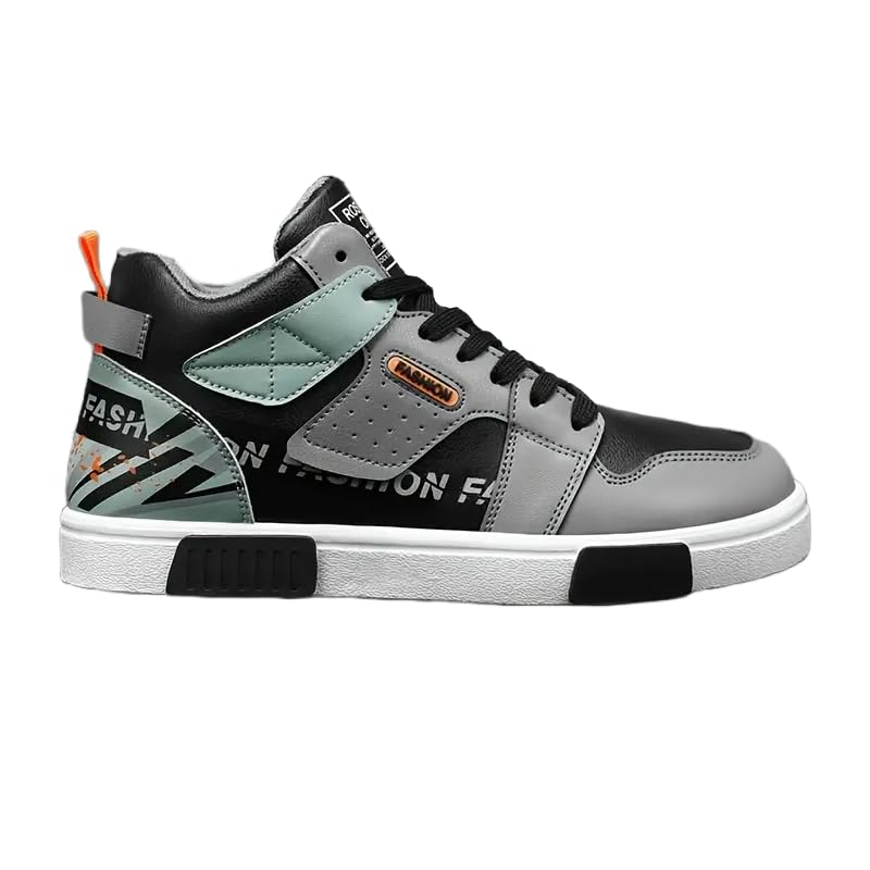 Men's High-Top Chunky Sneakers - Preppy Style Lace-Up Casual Sports Shoes | Faux Leather Upper, Fabric Lining, PVC Sole, Round Toe All-Season Outdoor Comfort